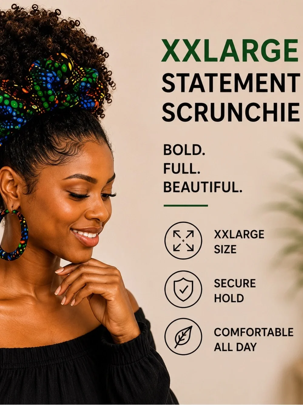 Handmade African Ankara Print Scrunchie & Hoop Earring Set | Green Floral
